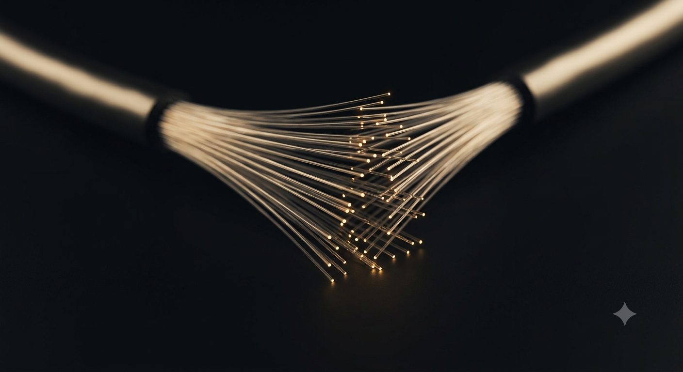 Single-mode optical fibres fanned out from a cable