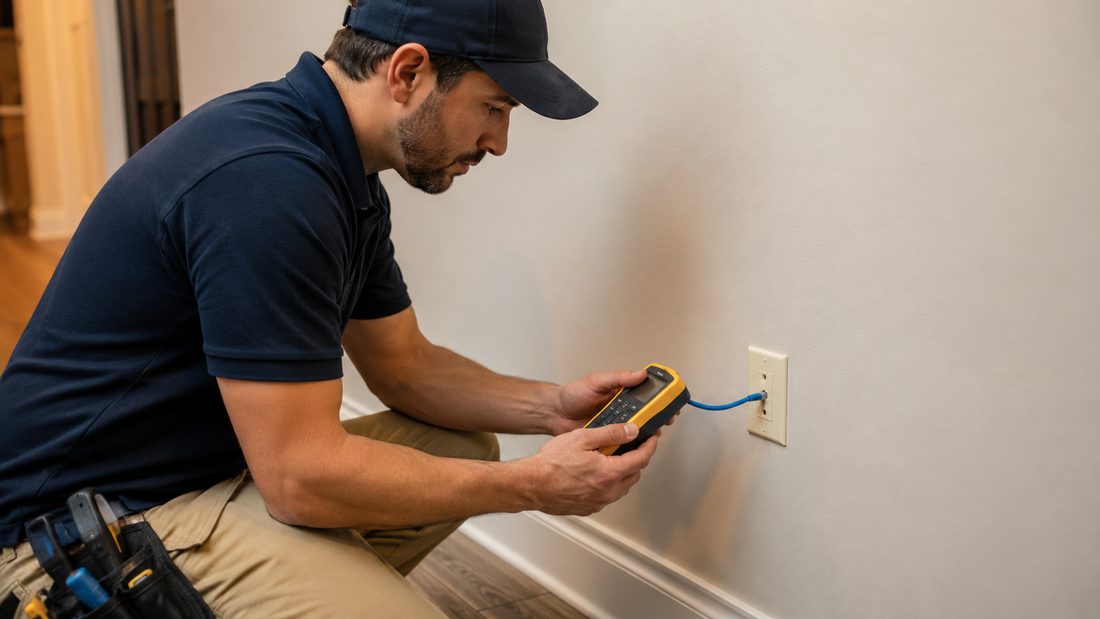 Cat6A pre-wiring and certified testing in a single-family home